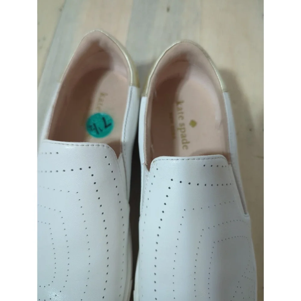Kate Spade Azores Perforated White Leather Slip On Sneakers 7.5 Spade Design